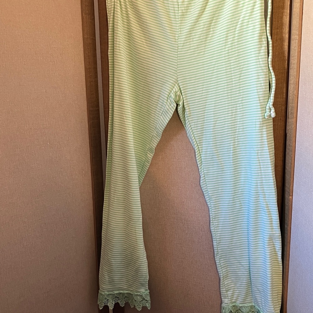 Tart Intimates Green Striped Pajama Pants with Lace Trim Small